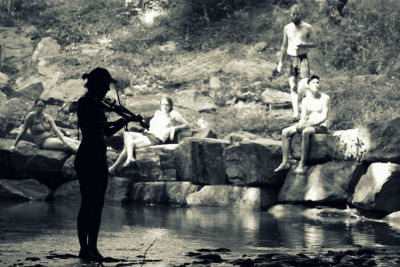 Violin Playing In Swimming Hole Summer